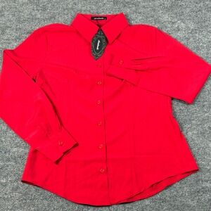 Red Button Up Small Blouse Long Sleeve Slim Fit Workwear Office Smart Casual